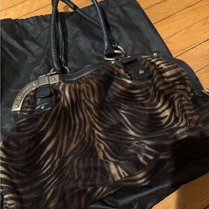 Animal Print Handbag with Black Accents